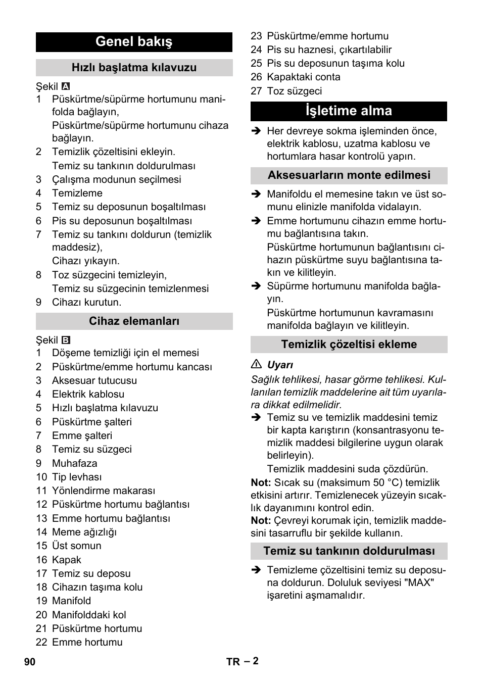 Genel bakış, Işletime alma | Karcher PUZZI 8-1 C User Manual | Page 90 / 204