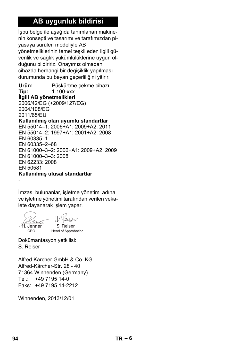 Ab uygunluk bildirisi | Karcher PUZZI 8-1 C User Manual | Page 94 / 204