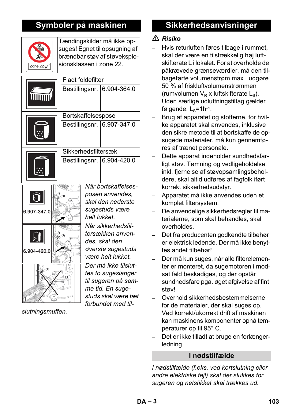 Symboler på maskinen, Sikkerhedsanvisninger | Karcher IVC 60-12-1 Ec H Z22 User Manual | Page 103 / 372