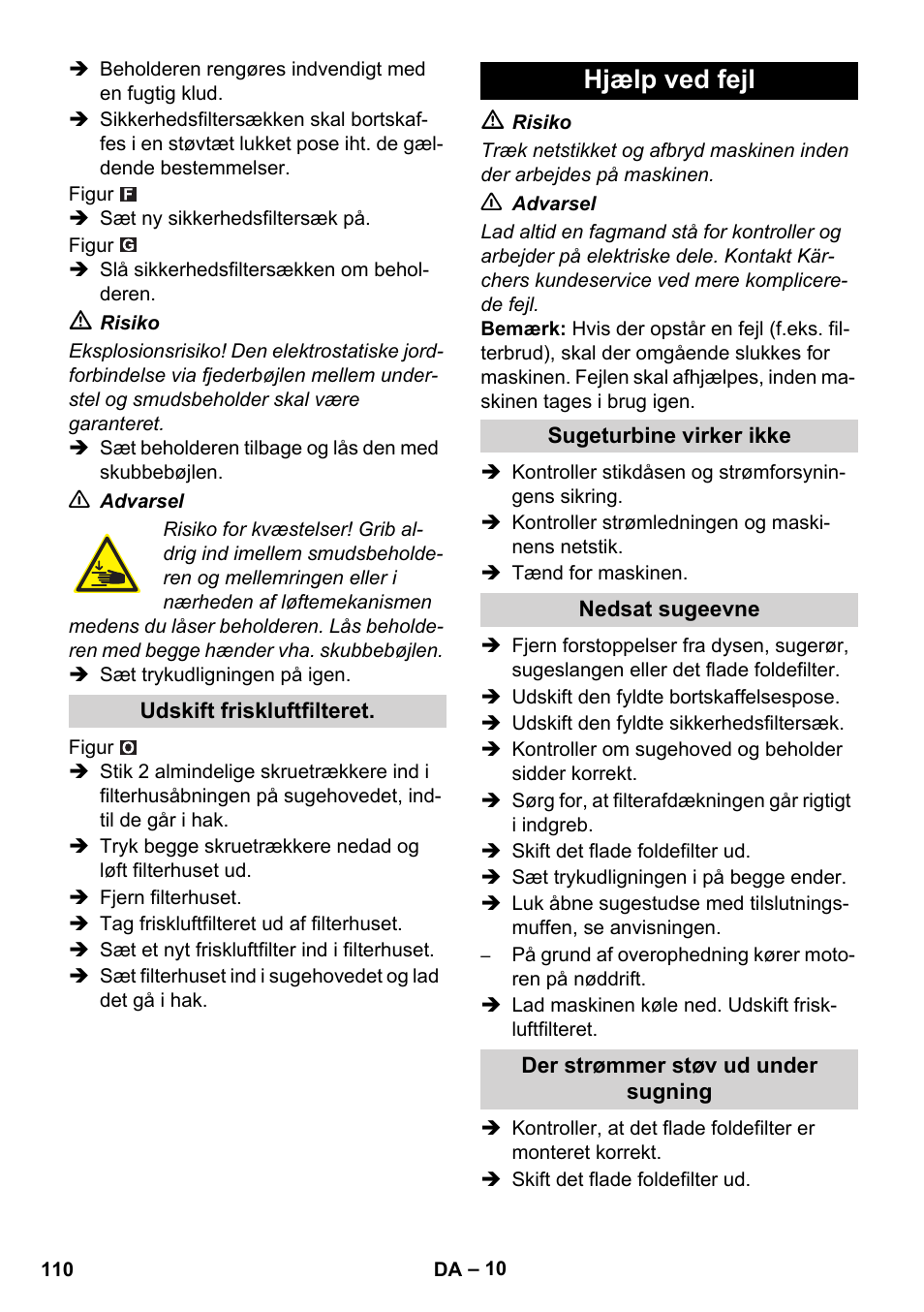 Hjælp ved fejl | Karcher IVC 60-12-1 Ec H Z22 User Manual | Page 110 / 372