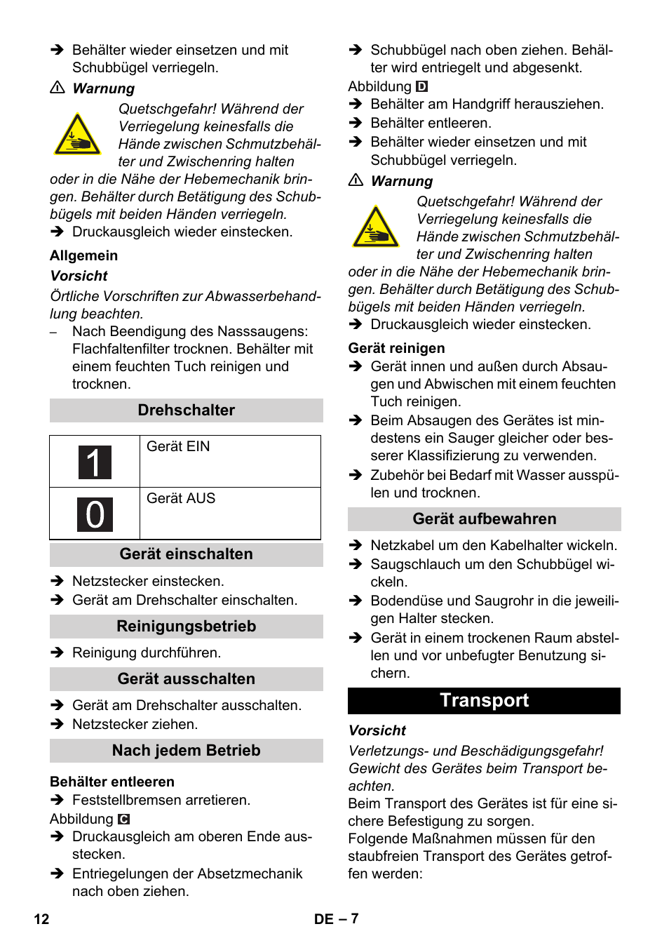 Transport | Karcher IVC 60-12-1 Ec H Z22 User Manual | Page 12 / 372