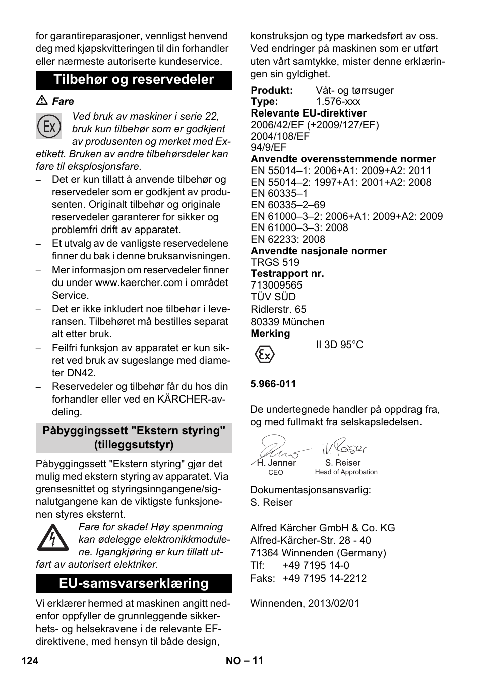 Tilbehør og reservedeler, Eu-samsvarserklæring | Karcher IVC 60-12-1 Ec H Z22 User Manual | Page 124 / 372
