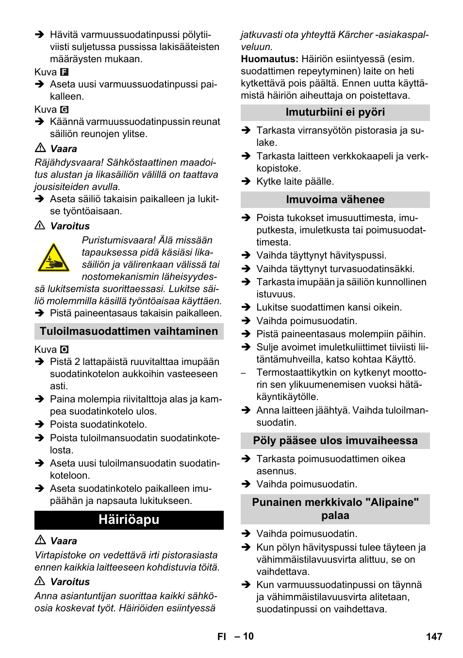 Häiriöapu | Karcher IVC 60-12-1 Ec H Z22 User Manual | Page 147 / 372
