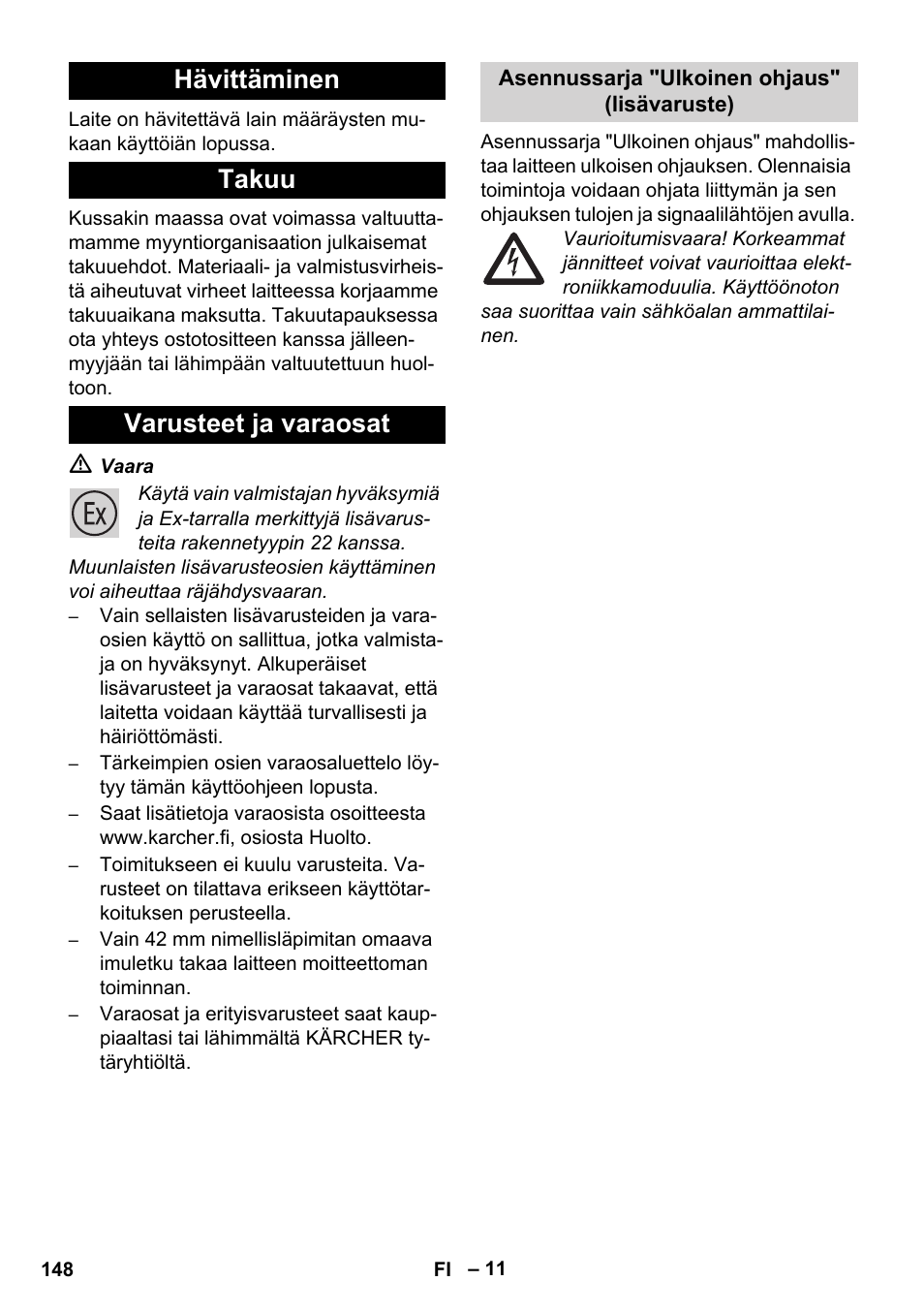 Hävittäminen takuu varusteet ja varaosat | Karcher IVC 60-12-1 Ec H Z22 User Manual | Page 148 / 372