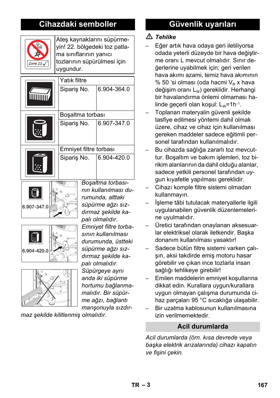 Cihazdaki semboller, Güvenlik uyarıları | Karcher IVC 60-12-1 Ec H Z22 User Manual | Page 167 / 372