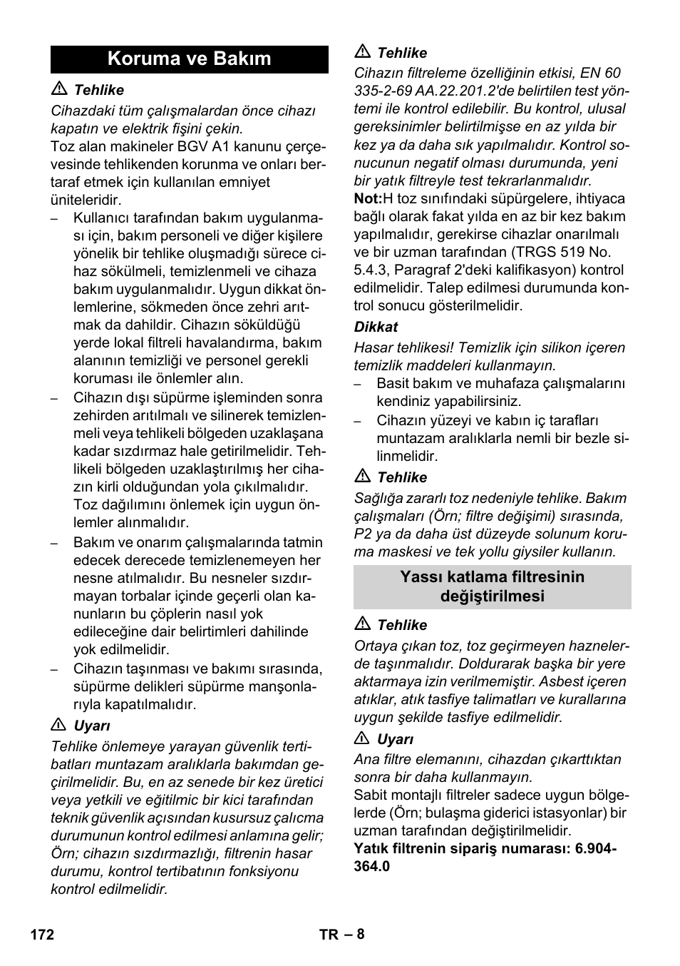 Koruma ve bakım | Karcher IVC 60-12-1 Ec H Z22 User Manual | Page 172 / 372