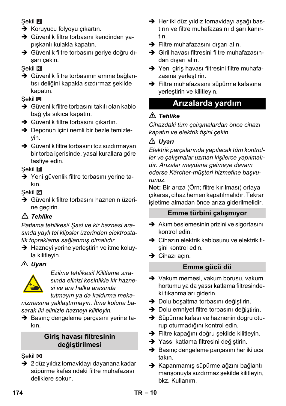 Arızalarda yardım | Karcher IVC 60-12-1 Ec H Z22 User Manual | Page 174 / 372