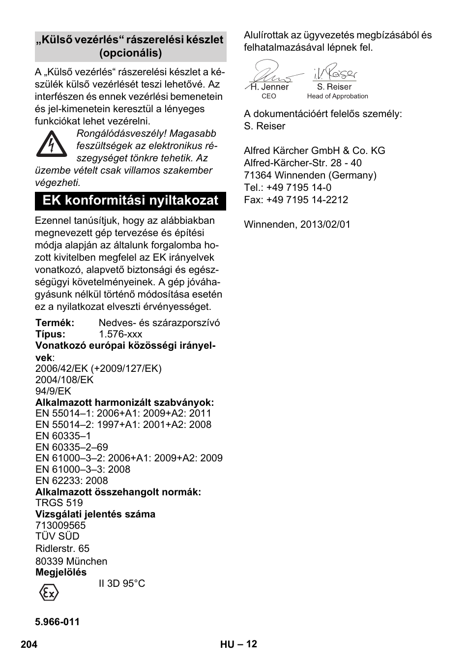 Ek konformitási nyiltakozat | Karcher IVC 60-12-1 Ec H Z22 User Manual | Page 204 / 372