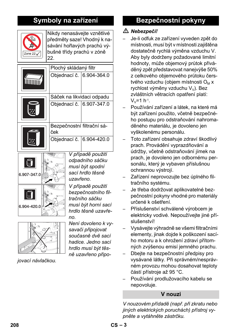 Symboly na zařízení, Bezpečnostní pokyny | Karcher IVC 60-12-1 Ec H Z22 User Manual | Page 208 / 372
