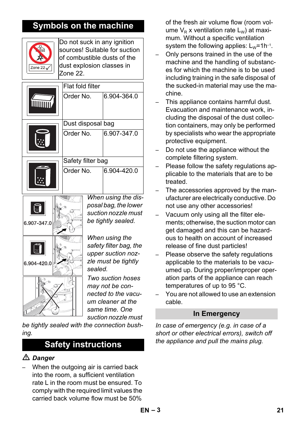 Symbols on the machine, Safety instructions | Karcher IVC 60-12-1 Ec H Z22 User Manual | Page 21 / 372