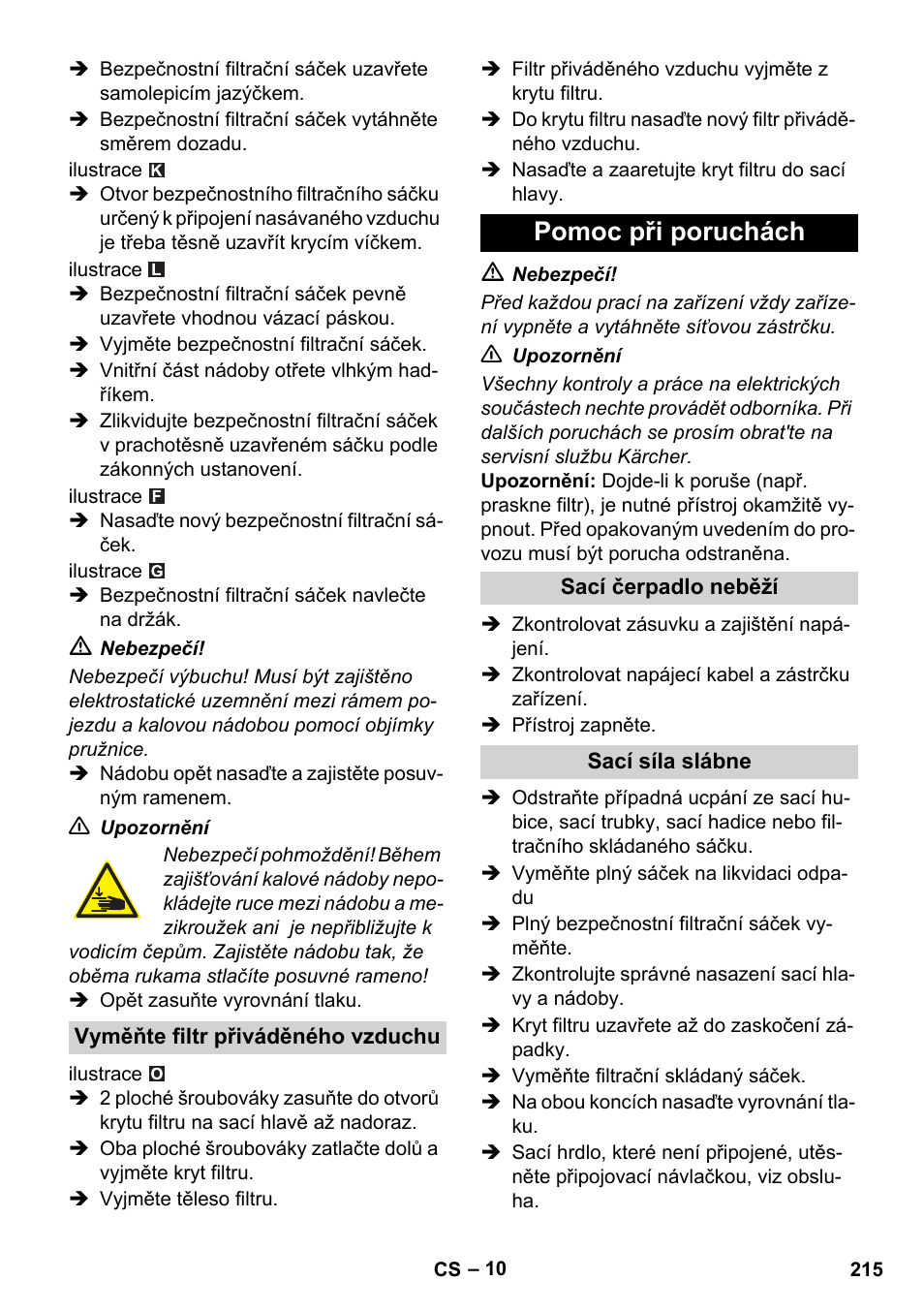 Pomoc při poruchách | Karcher IVC 60-12-1 Ec H Z22 User Manual | Page 215 / 372