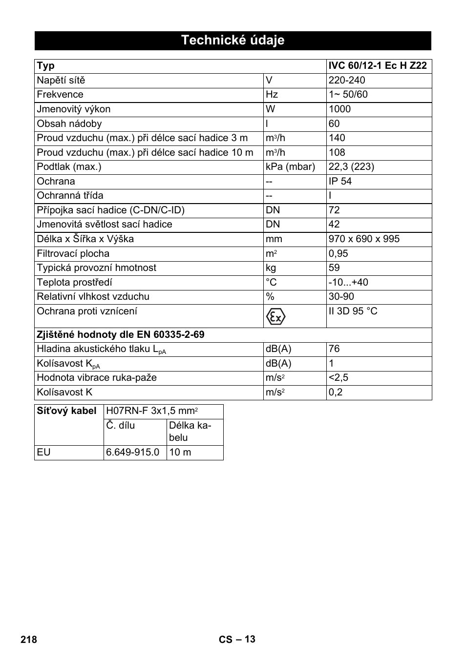Technické údaje | Karcher IVC 60-12-1 Ec H Z22 User Manual | Page 218 / 372