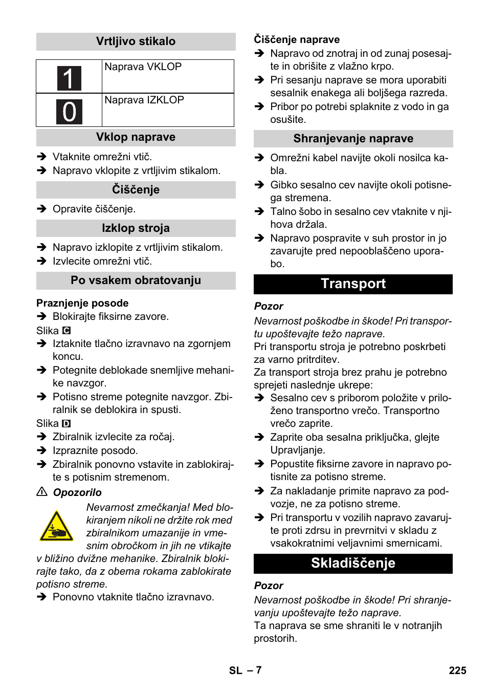 Transport skladiščenje | Karcher IVC 60-12-1 Ec H Z22 User Manual | Page 225 / 372