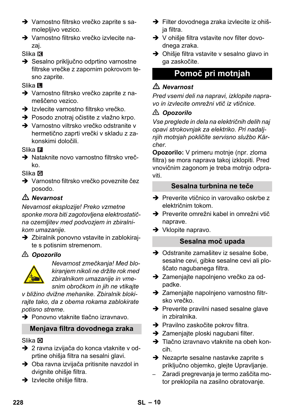 Pomoč pri motnjah | Karcher IVC 60-12-1 Ec H Z22 User Manual | Page 228 / 372