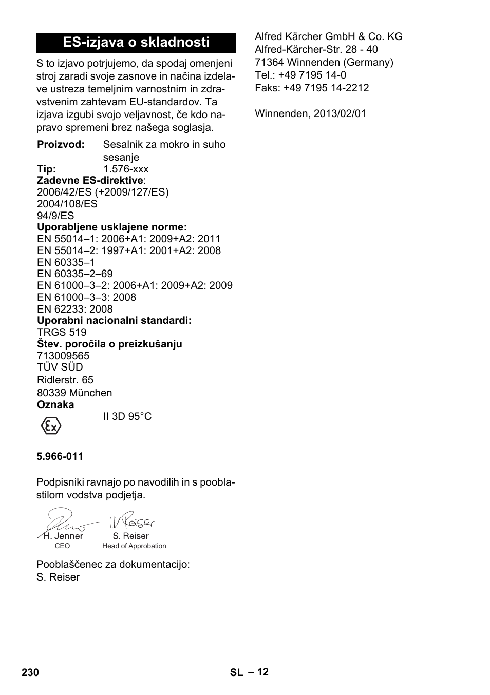 Es-izjava o skladnosti | Karcher IVC 60-12-1 Ec H Z22 User Manual | Page 230 / 372