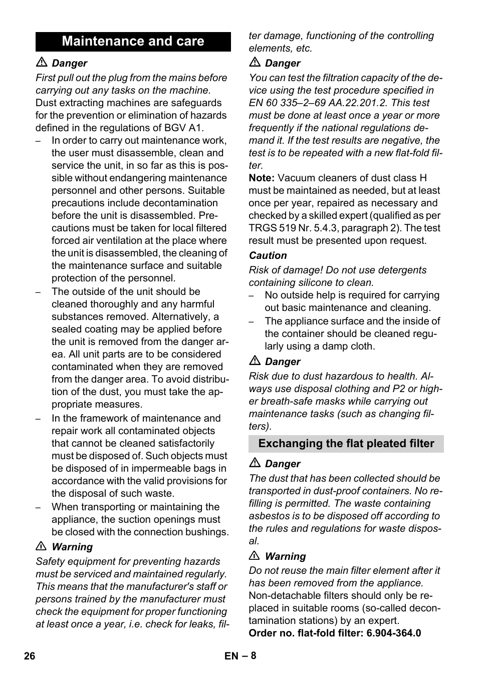 Maintenance and care | Karcher IVC 60-12-1 Ec H Z22 User Manual | Page 26 / 372