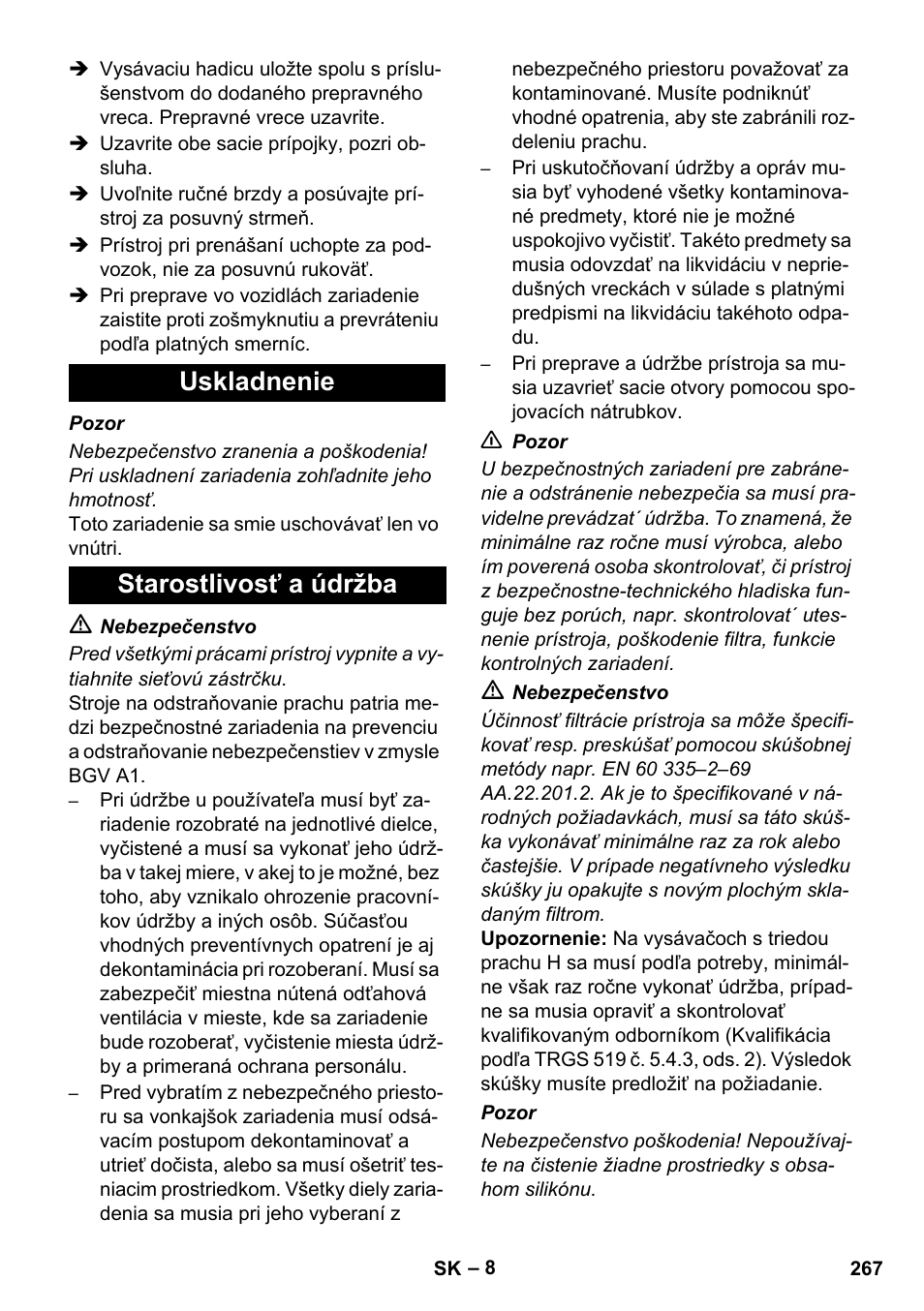Uskladnenie starostlivosť a údržba | Karcher IVC 60-12-1 Ec H Z22 User Manual | Page 267 / 372
