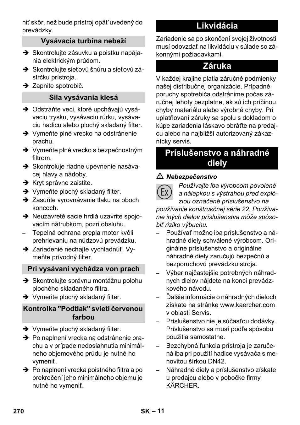 Likvidácia záruka príslušenstvo a náhradné diely | Karcher IVC 60-12-1 Ec H Z22 User Manual | Page 270 / 372