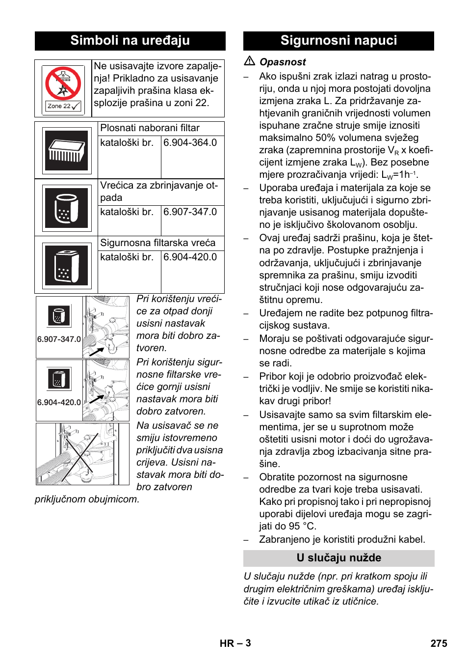 Simboli na uređaju, Sigurnosni napuci | Karcher IVC 60-12-1 Ec H Z22 User Manual | Page 275 / 372