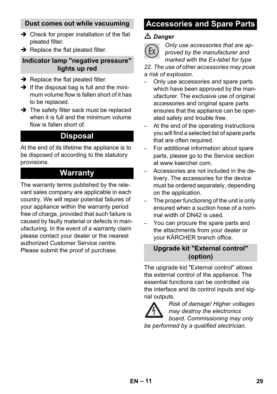 Disposal warranty accessories and spare parts | Karcher IVC 60-12-1 Ec H Z22 User Manual | Page 29 / 372