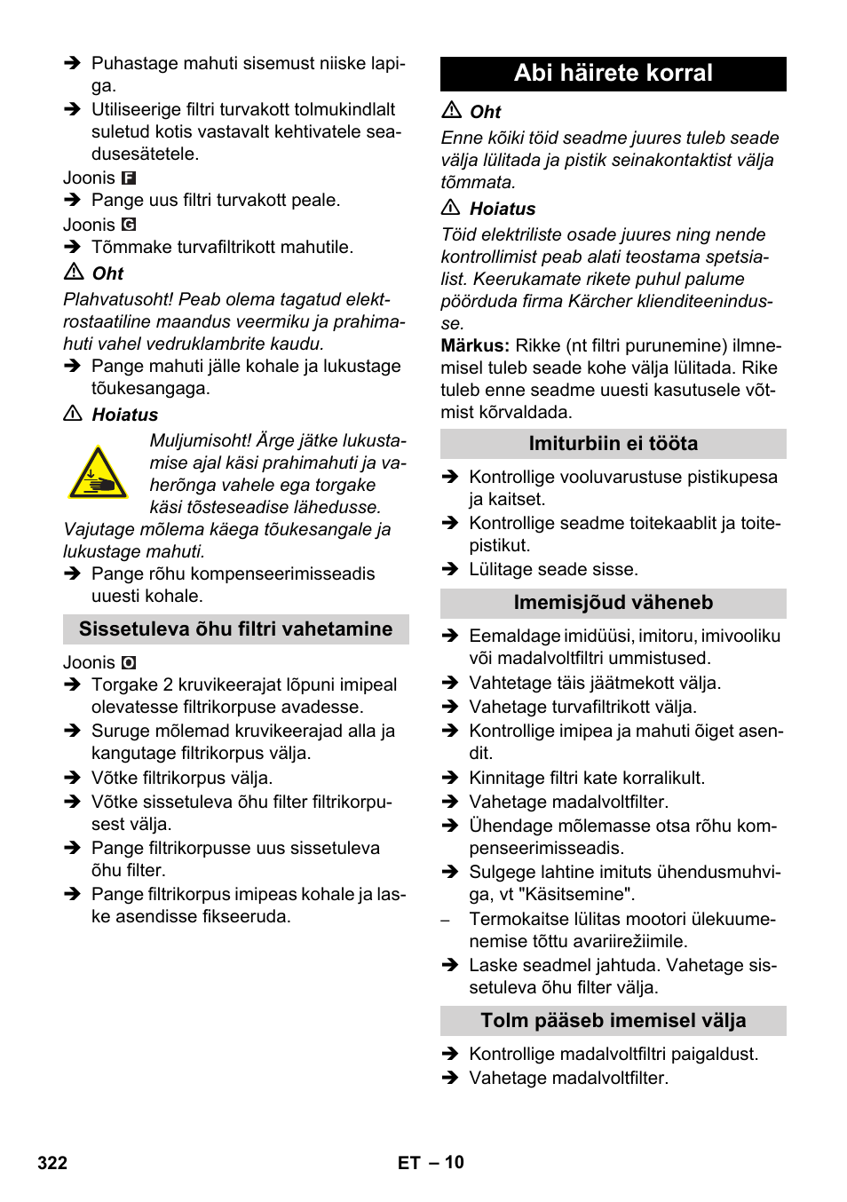 Abi häirete korral | Karcher IVC 60-12-1 Ec H Z22 User Manual | Page 322 / 372