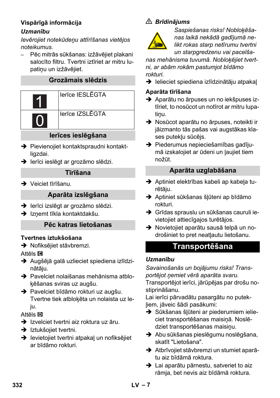 Transportēšana | Karcher IVC 60-12-1 Ec H Z22 User Manual | Page 332 / 372