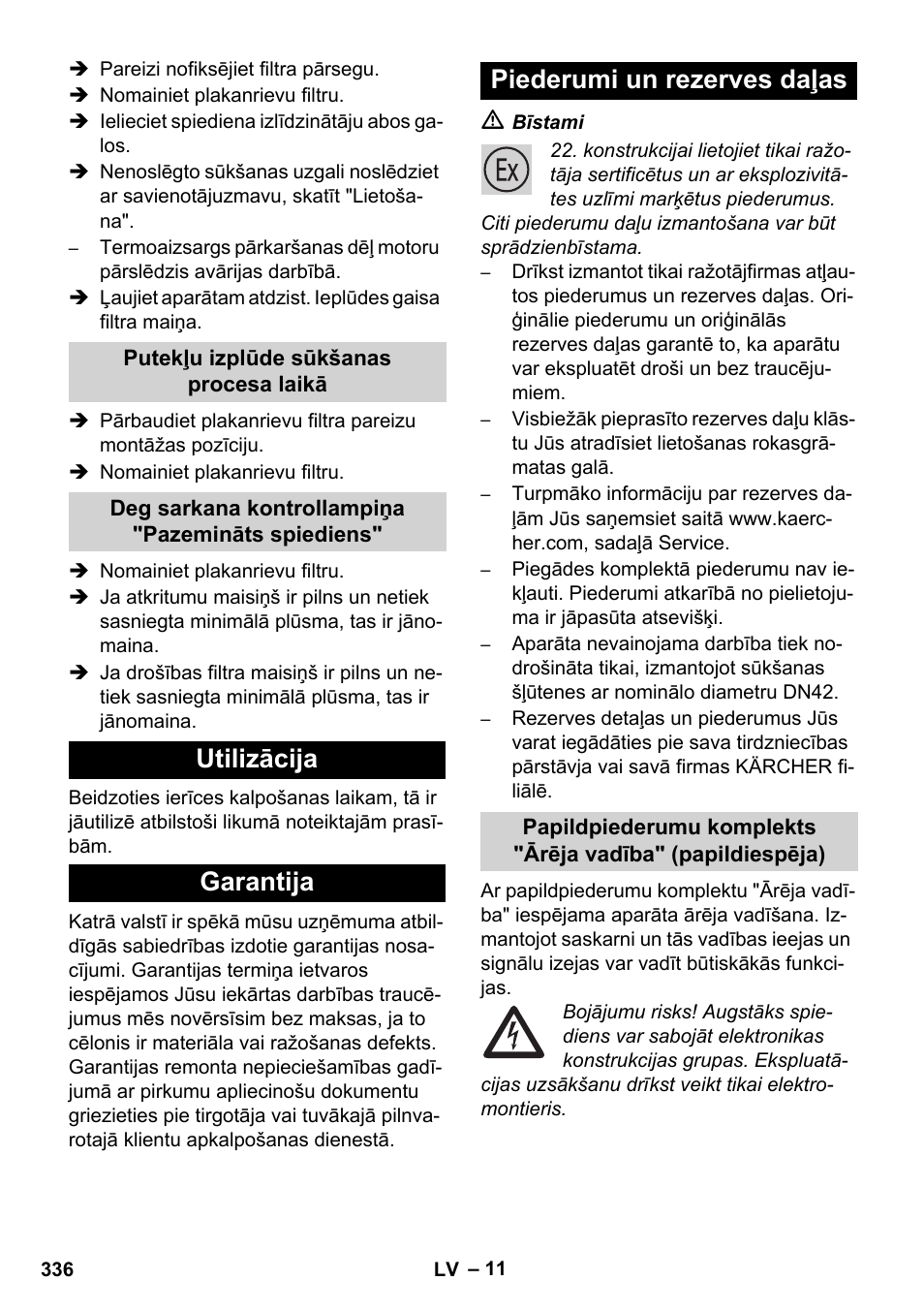 Utilizācija garantija piederumi un rezerves daļas | Karcher IVC 60-12-1 Ec H Z22 User Manual | Page 336 / 372