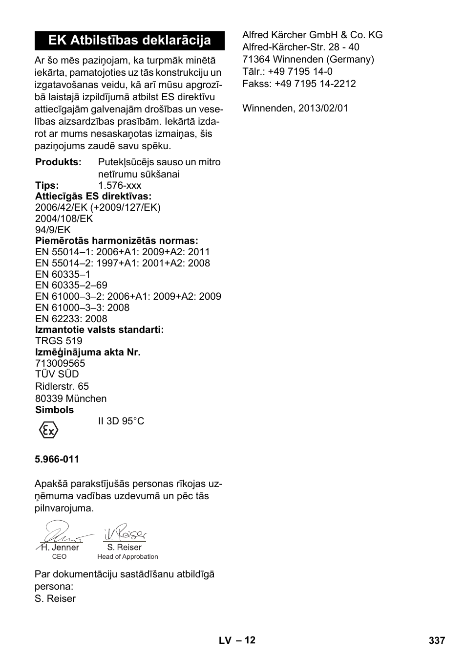 Ek atbilstības deklarācija | Karcher IVC 60-12-1 Ec H Z22 User Manual | Page 337 / 372