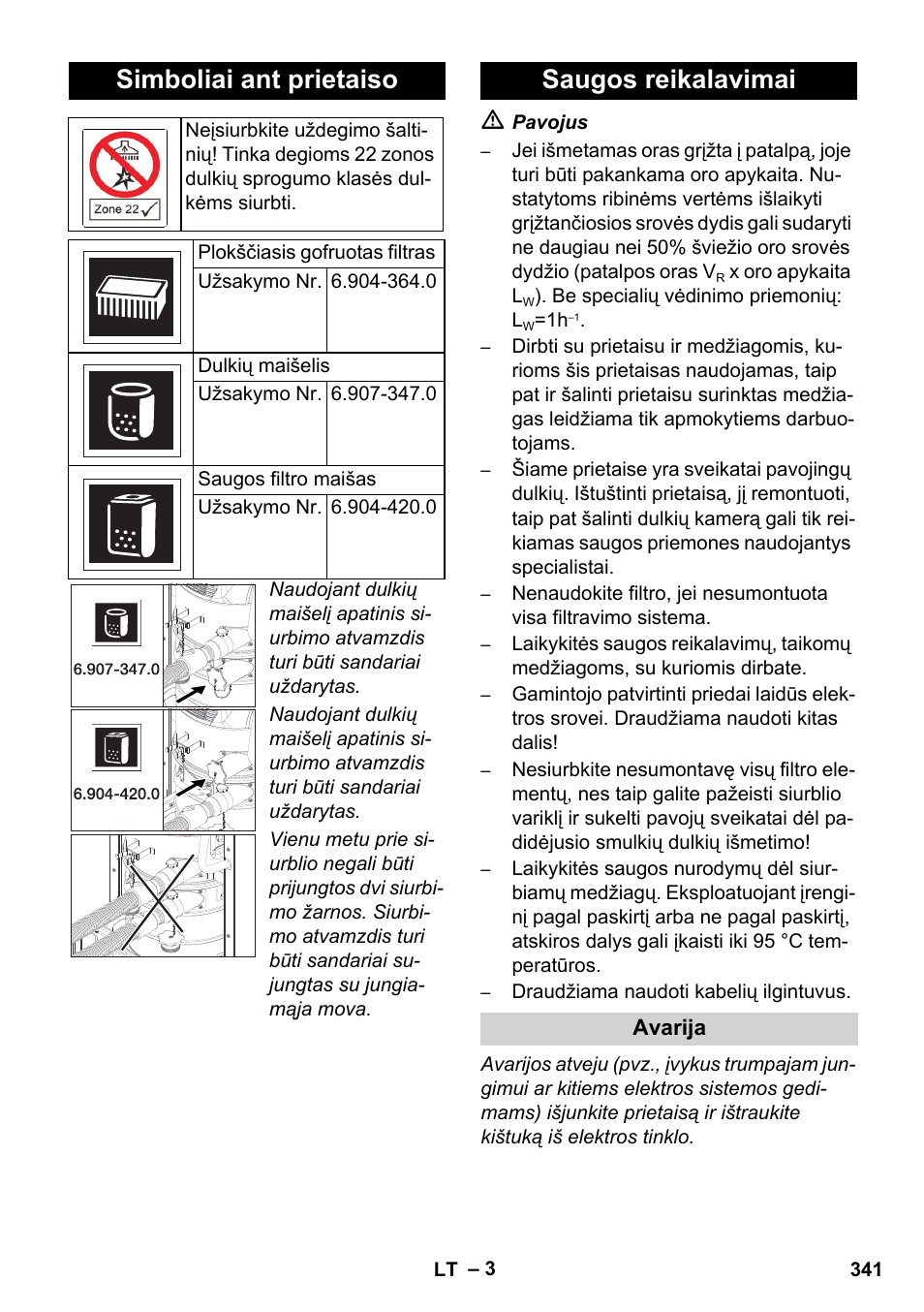 Simboliai ant prietaiso, Saugos reikalavimai | Karcher IVC 60-12-1 Ec H Z22 User Manual | Page 341 / 372