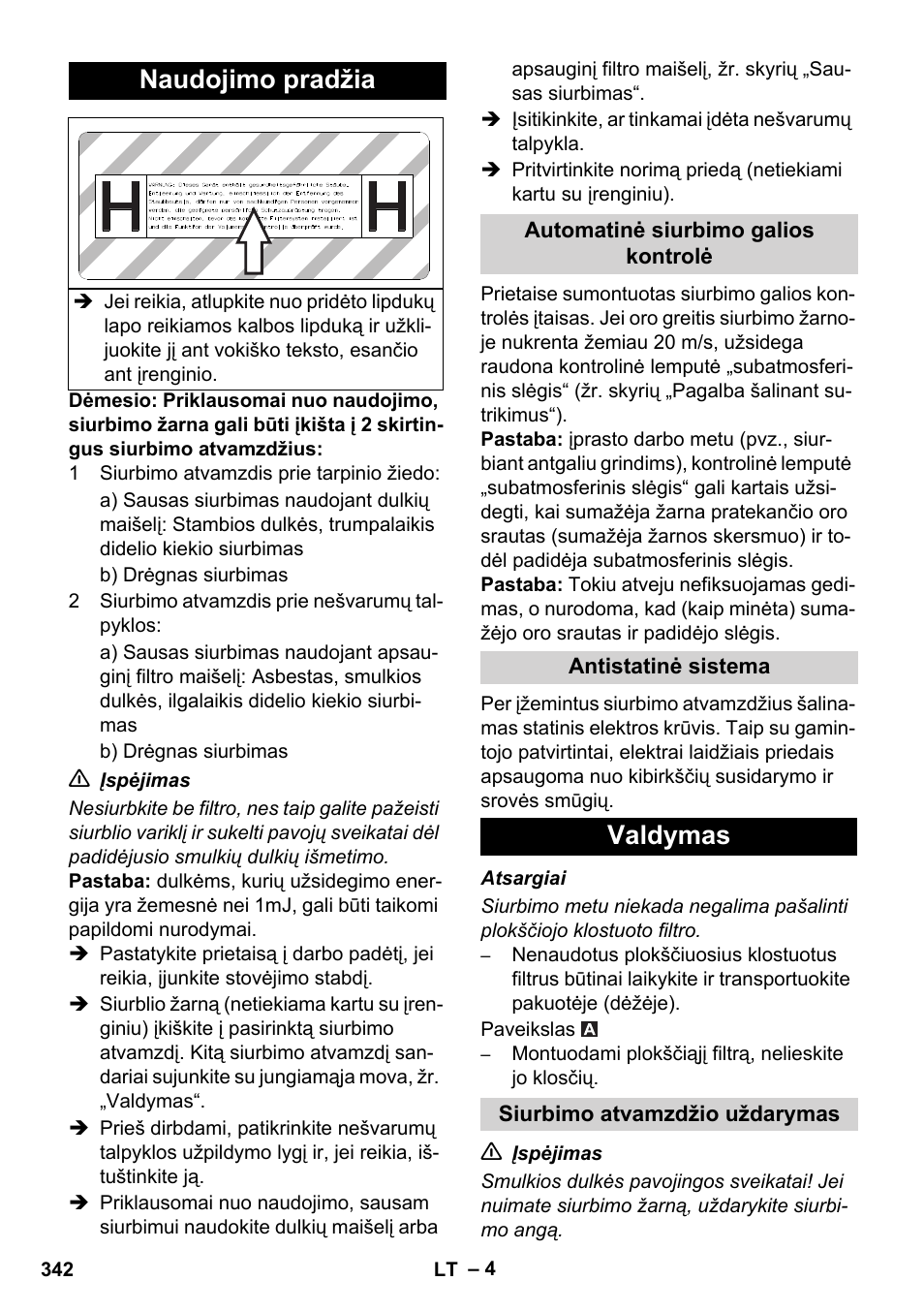 Naudojimo pradžia, Valdymas | Karcher IVC 60-12-1 Ec H Z22 User Manual | Page 342 / 372
