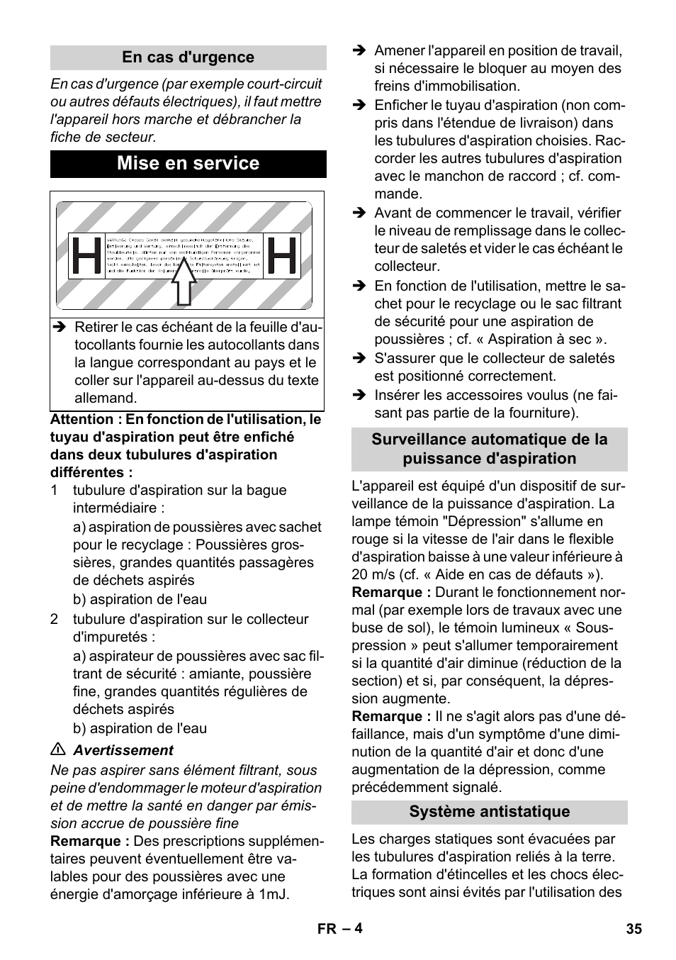 Mise en service | Karcher IVC 60-12-1 Ec H Z22 User Manual | Page 35 / 372