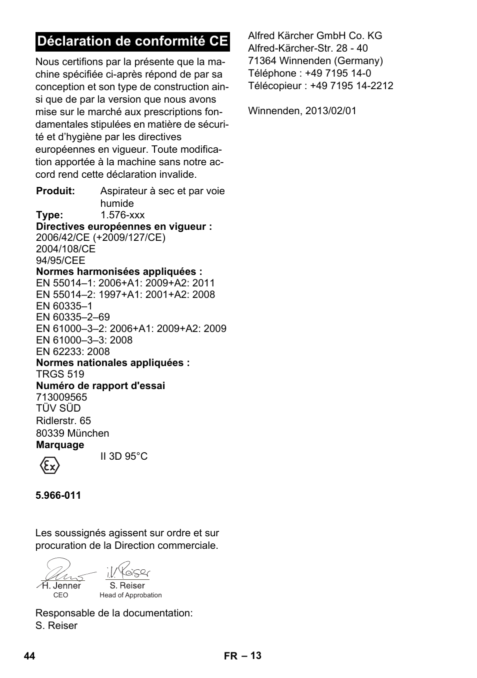 Déclaration de conformité ce | Karcher IVC 60-12-1 Ec H Z22 User Manual | Page 44 / 372