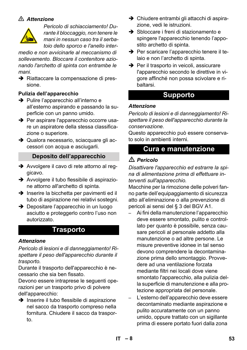 Trasporto supporto cura e manutenzione | Karcher IVC 60-12-1 Ec H Z22 User Manual | Page 53 / 372