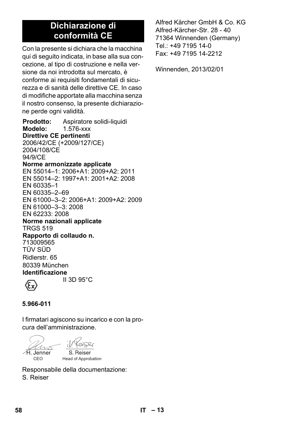 Dichiarazione di conformità ce | Karcher IVC 60-12-1 Ec H Z22 User Manual | Page 58 / 372