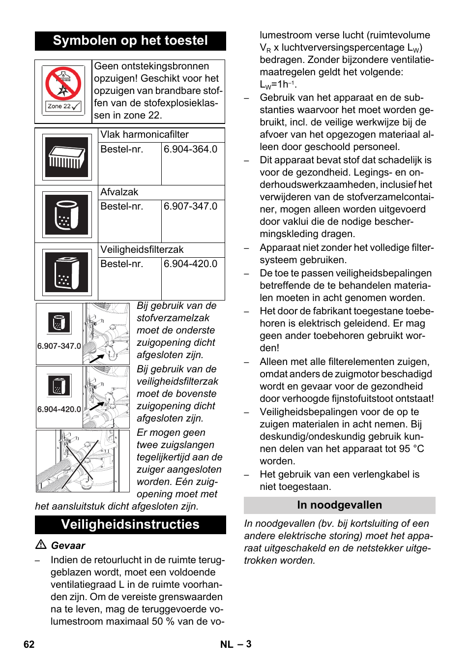 Symbolen op het toestel, Veiligheidsinstructies | Karcher IVC 60-12-1 Ec H Z22 User Manual | Page 62 / 372