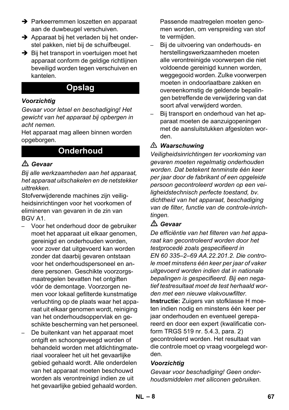 Opslag onderhoud | Karcher IVC 60-12-1 Ec H Z22 User Manual | Page 67 / 372