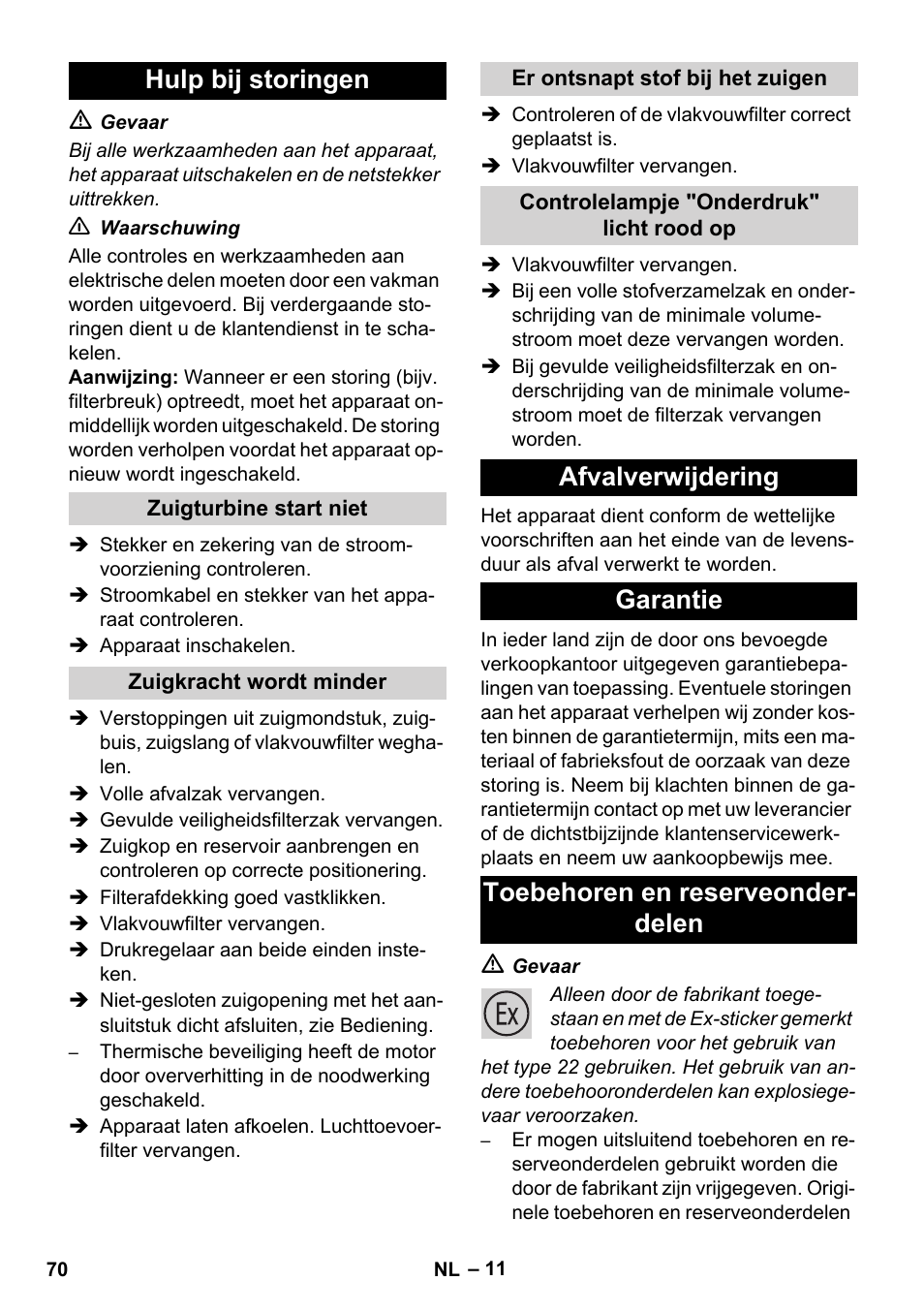 Hulp bij storingen | Karcher IVC 60-12-1 Ec H Z22 User Manual | Page 70 / 372