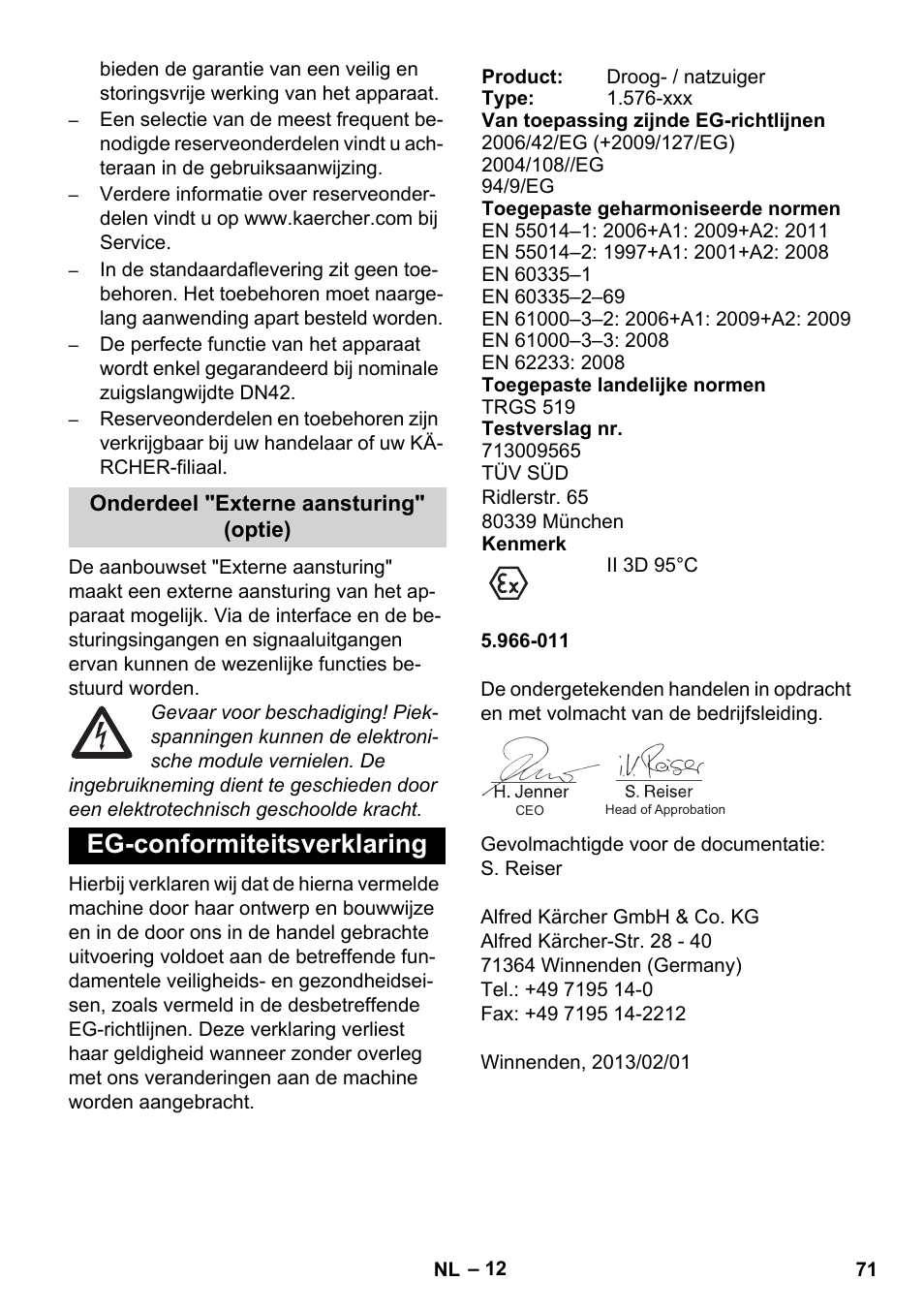 Eg-conformiteitsverklaring | Karcher IVC 60-12-1 Ec H Z22 User Manual | Page 71 / 372