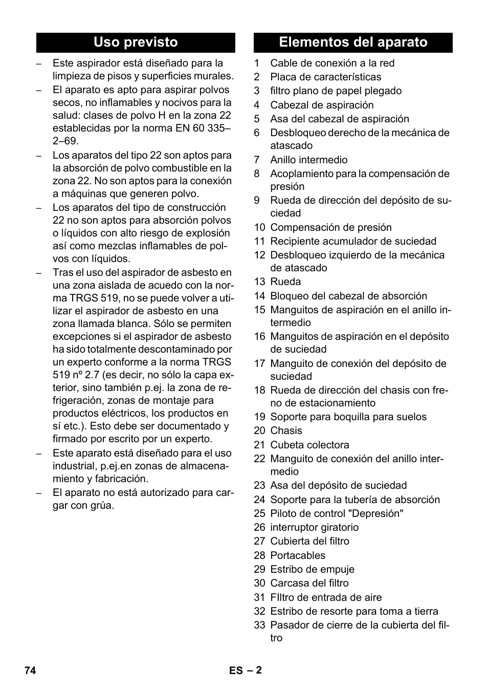 Uso previsto elementos del aparato | Karcher IVC 60-12-1 Ec H Z22 User Manual | Page 74 / 372