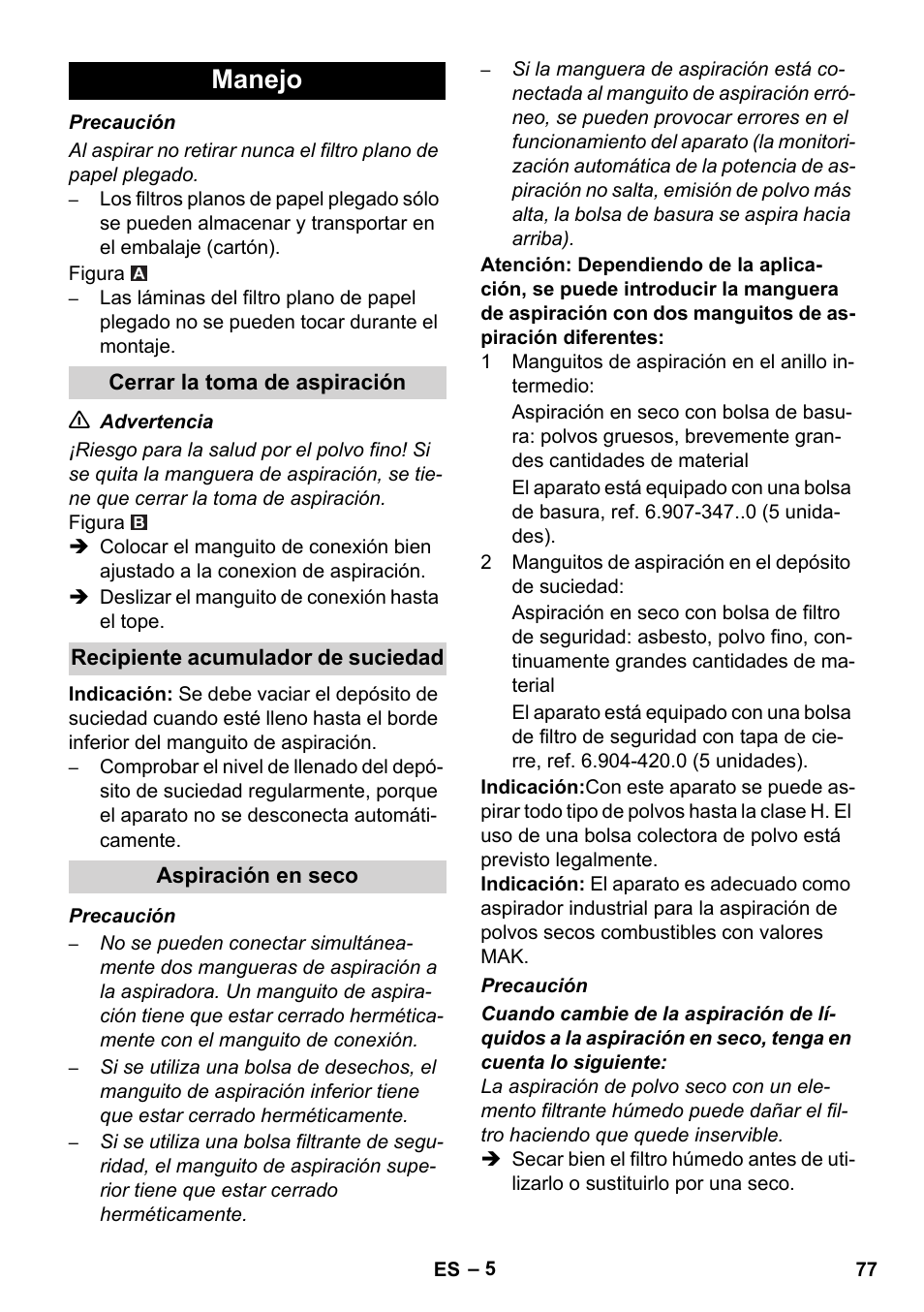 Manejo | Karcher IVC 60-12-1 Ec H Z22 User Manual | Page 77 / 372