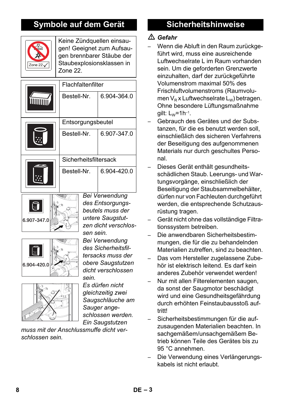 Symbole auf dem gerät, Sicherheitshinweise | Karcher IVC 60-12-1 Ec H Z22 User Manual | Page 8 / 372