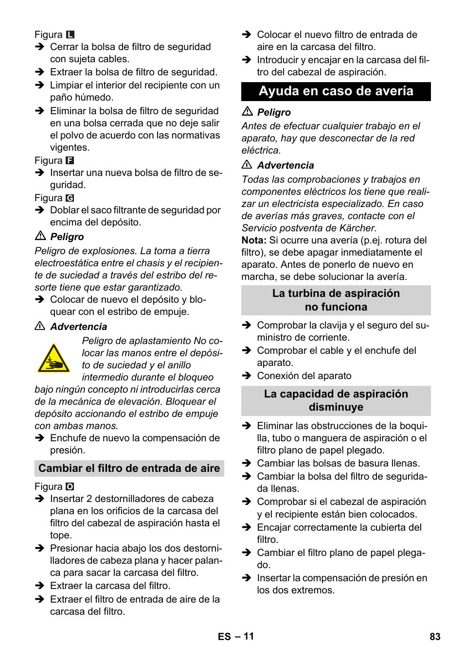 Ayuda en caso de avería | Karcher IVC 60-12-1 Ec H Z22 User Manual | Page 83 / 372