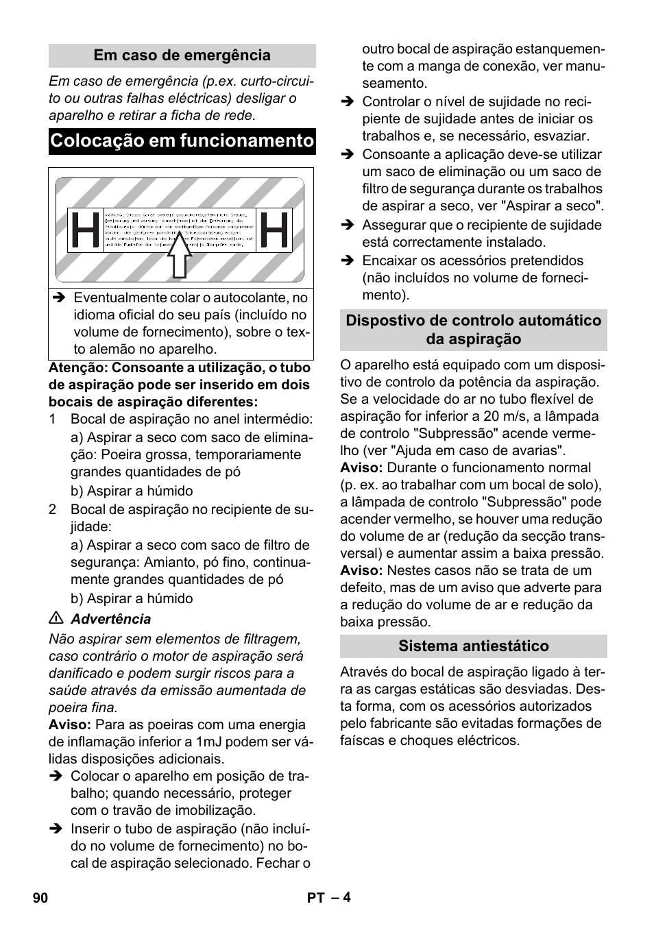 Colocação em funcionamento | Karcher IVC 60-12-1 Ec H Z22 User Manual | Page 90 / 372