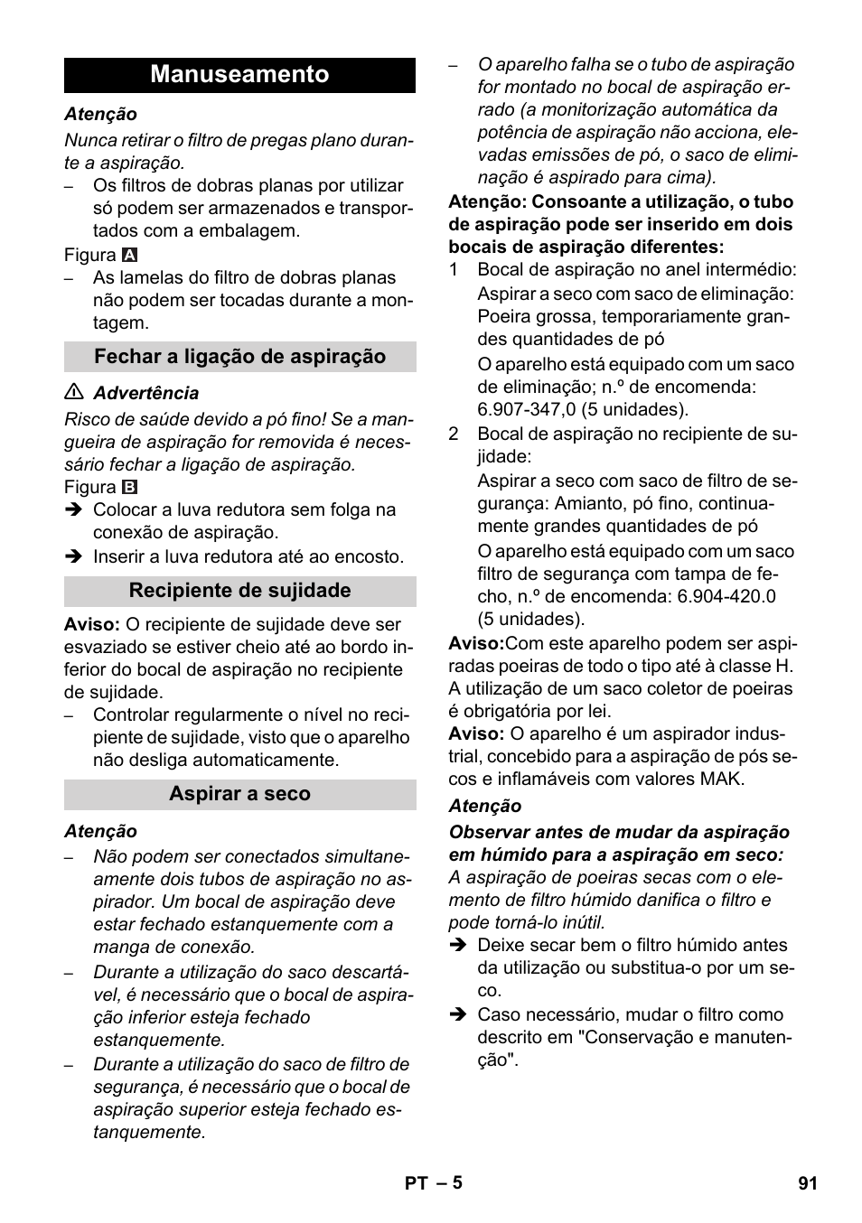 Manuseamento | Karcher IVC 60-12-1 Ec H Z22 User Manual | Page 91 / 372