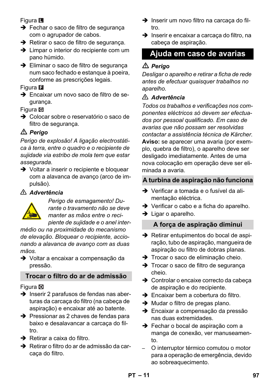 Ajuda em caso de avarias | Karcher IVC 60-12-1 Ec H Z22 User Manual | Page 97 / 372