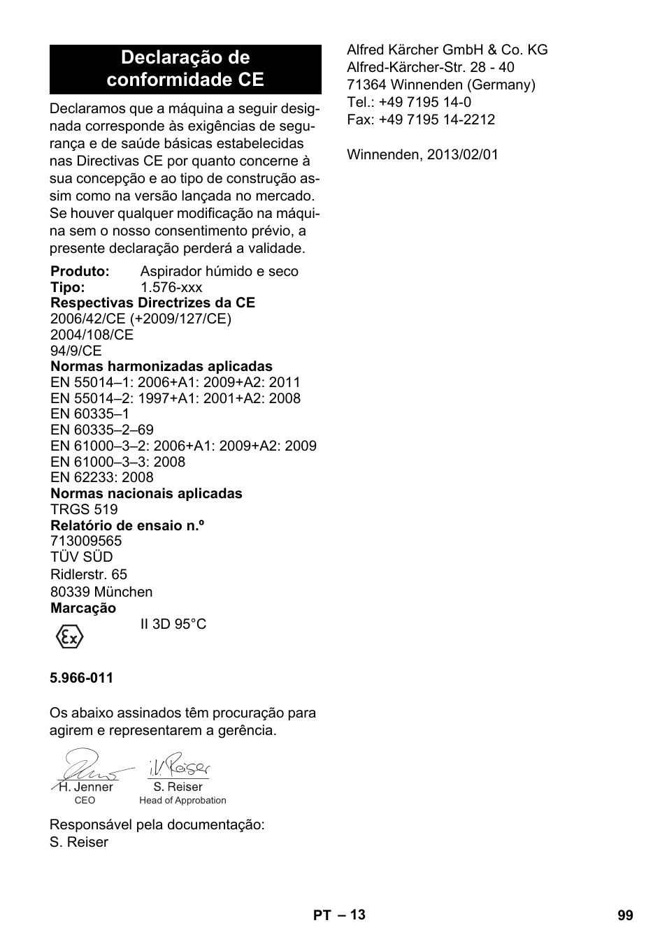 Declaração de conformidade ce | Karcher IVC 60-12-1 Ec H Z22 User Manual | Page 99 / 372