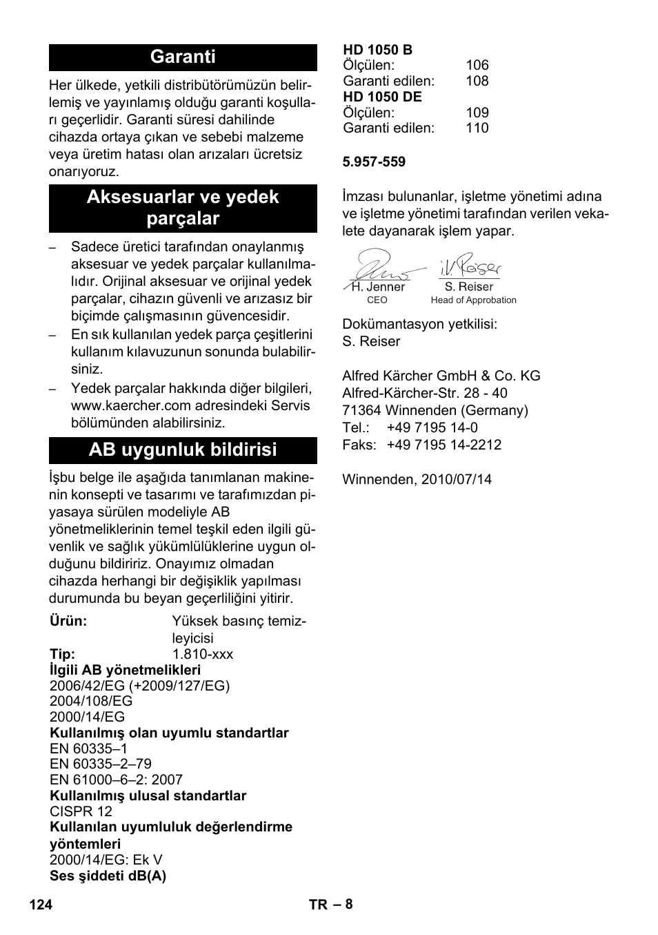 Karcher HD 1050 B User Manual | Page 124 / 270