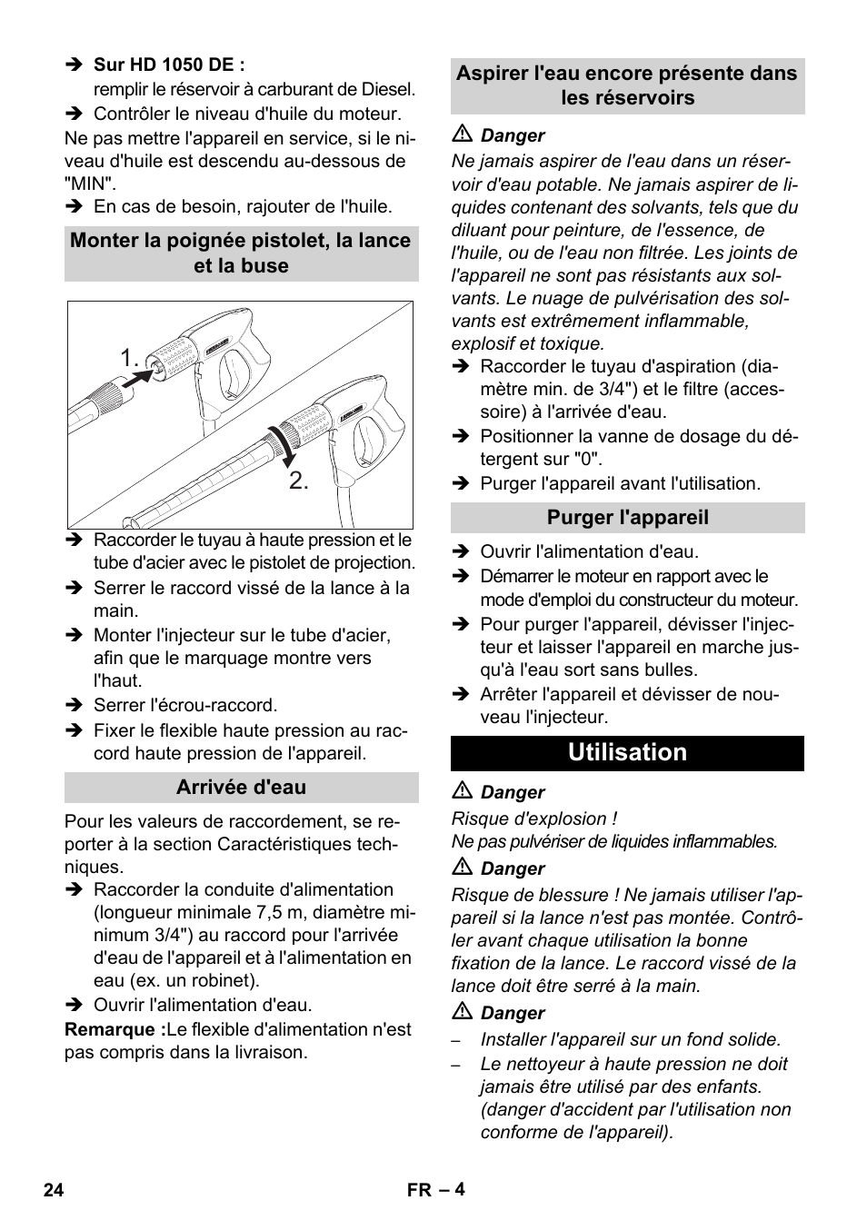 Utilisation | Karcher HD 1050 B User Manual | Page 24 / 270