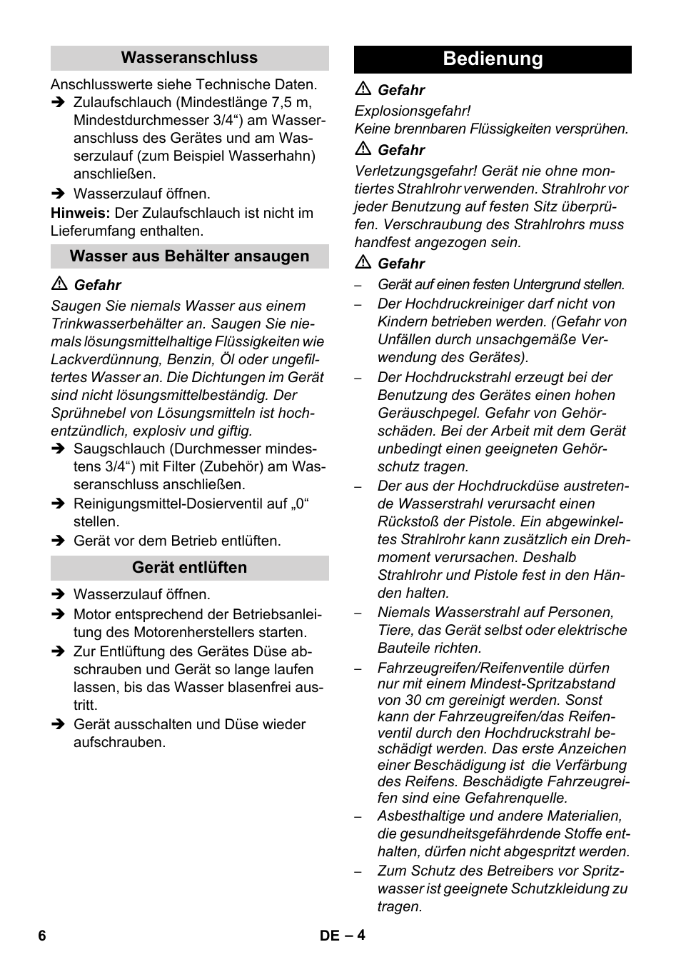 Bedienung | Karcher HD 1050 B User Manual | Page 6 / 270