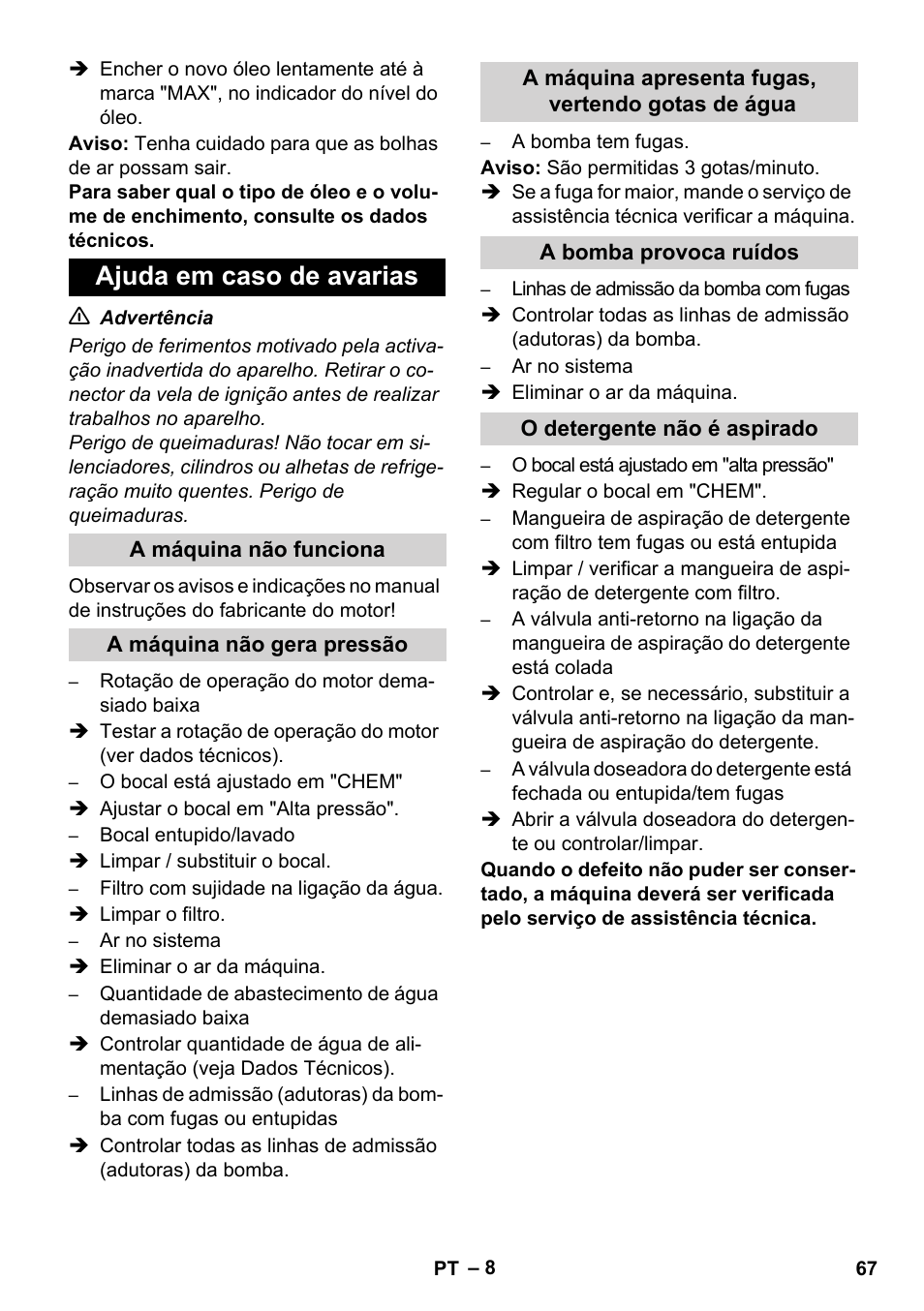 Ajuda em caso de avarias | Karcher HD 1050 B User Manual | Page 67 / 270